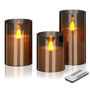 Flameless Candles 4" 5" 6" Set of 3 Acrylic Glass Pillars 3" Diameter Battery Operated Flickering Gray Candles Include Remote Timer for Home Decor Wedding Festival Cafe Restaurant